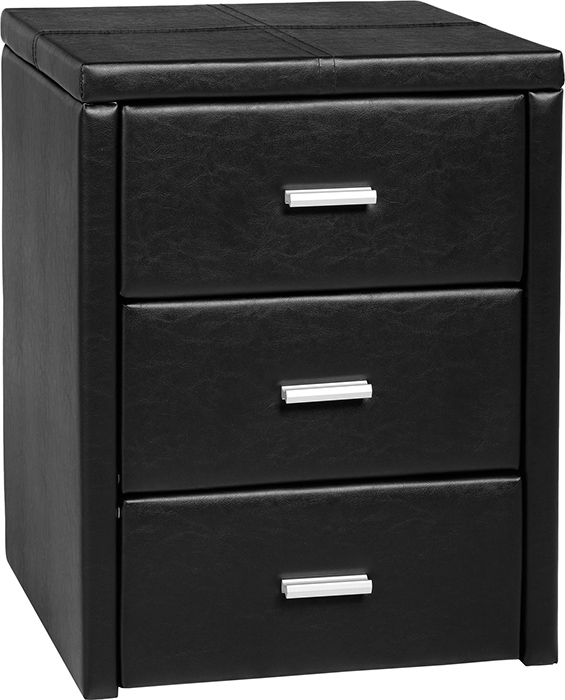 Prado 3 Drawer Bedside Chest In Black Faux Leather